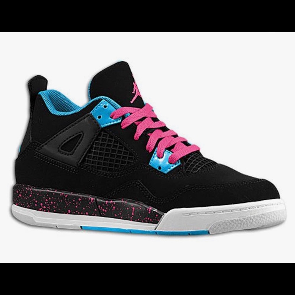 Jordan Girls Air 4 Retro - Black/Pink/Blue/White